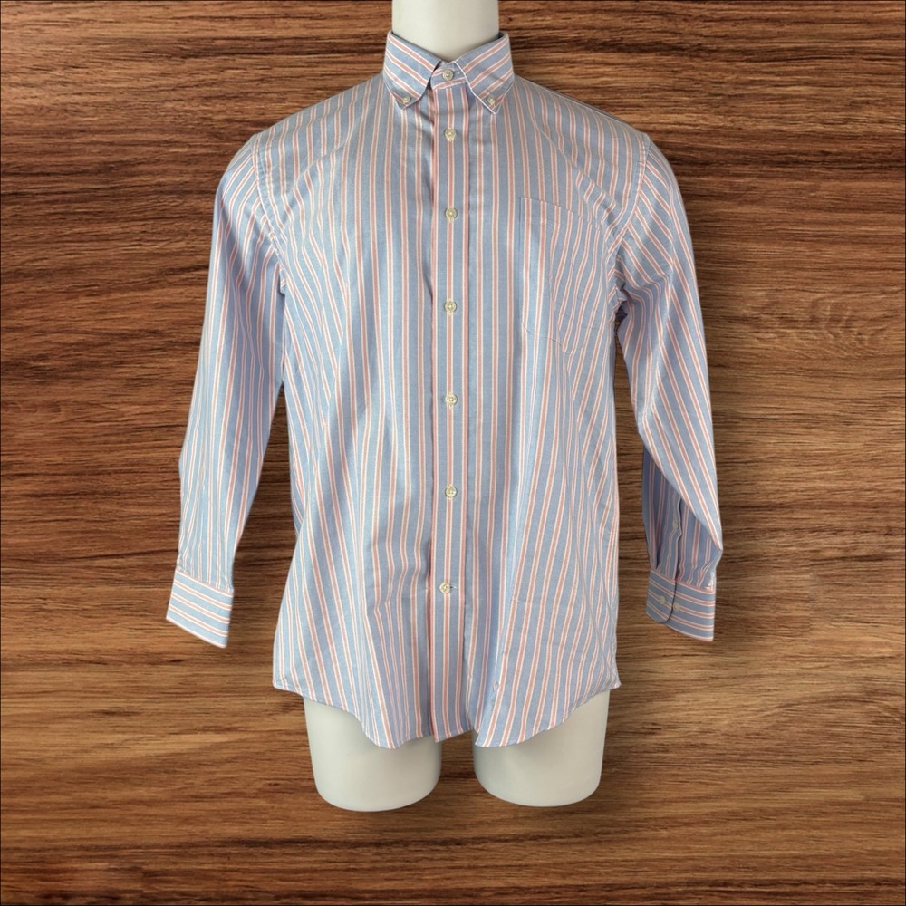 Lands End Shirt Mens 16-32 Stripes Blue Pink Supima Cotton Hyde Park (100)